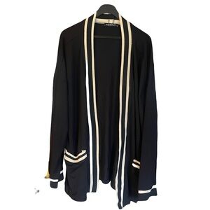INCERUN Black and White Open Front Cardigan front pockets size 2XL